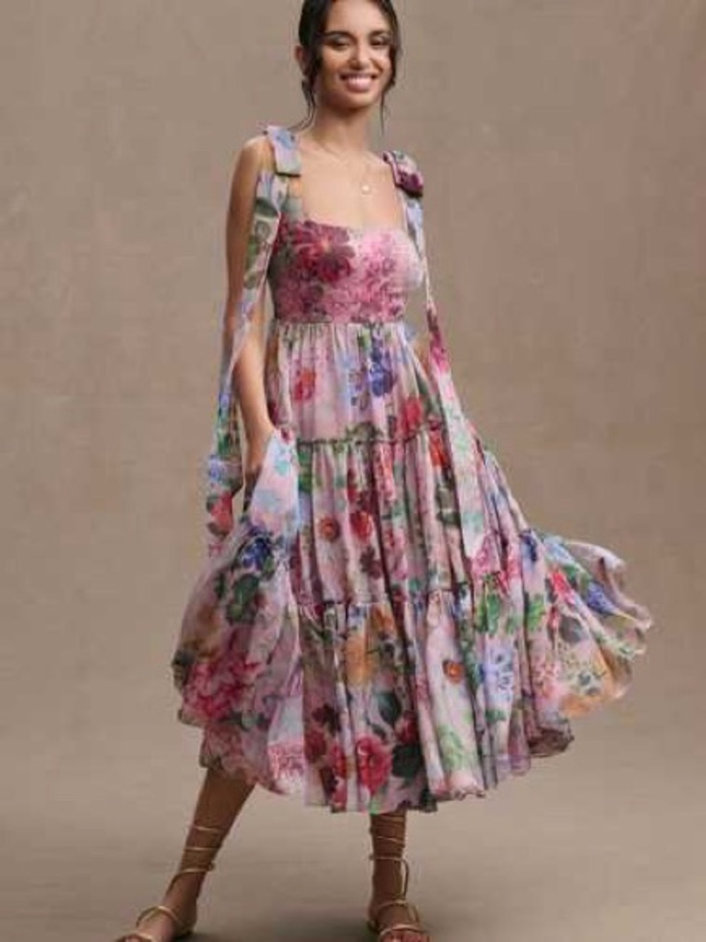 NWOT Anthropologie/BHLDN (Geisha Designs) Isabella Floral Tiered Midi Dress - 0